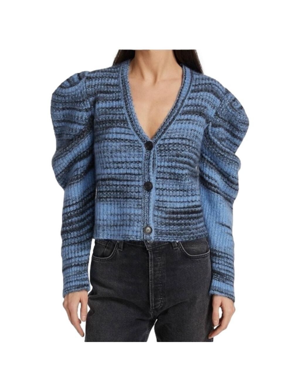 NAADAM Space-Dye Puff-Sleeve Sweater Alpaca Cardigan Sz L Made in Italy